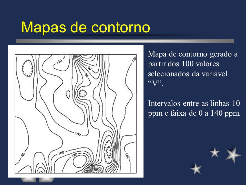 Mapas de contorno Mapa de contorno gerado a partir dos 100 valores selecionados da variável V .