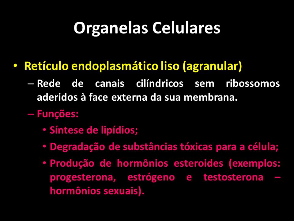 Organelas Celulares Retículo endoplasmático liso (agranular)
