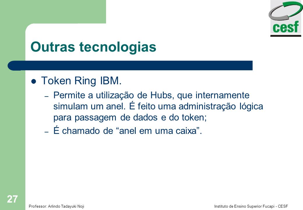 Outras tecnologias Token Ring IBM.