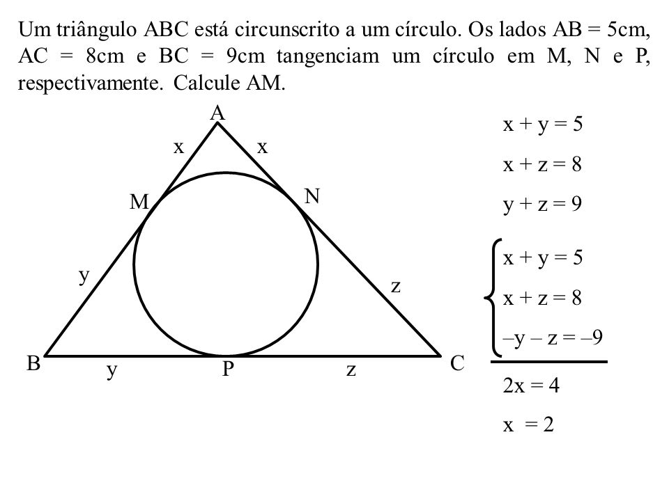 Um triângulo ABC está circunscrito a um círculo