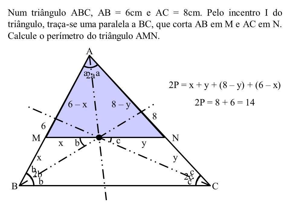 Num triângulo ABC, AB = 6cm e AC = 8cm