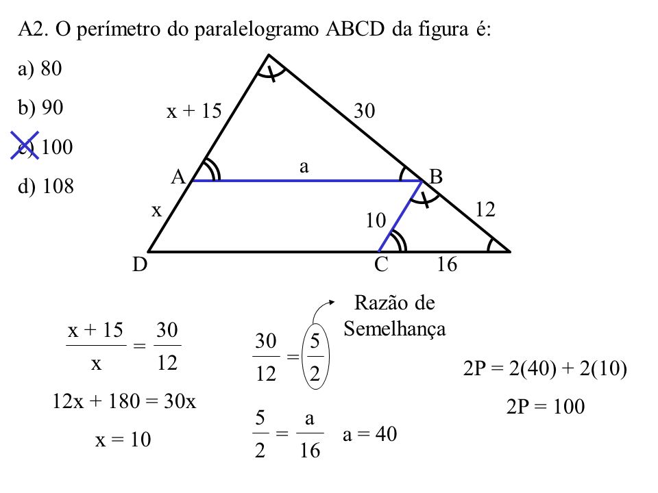 A2. O perímetro do paralelogramo ABCD da figura é: