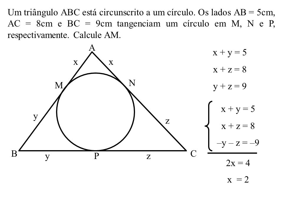 Um triângulo ABC está circunscrito a um círculo
