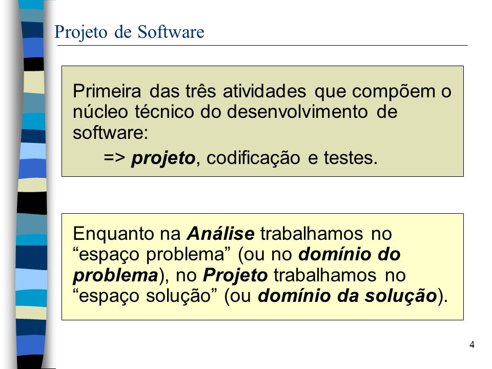 => projeto, codificação e testes.