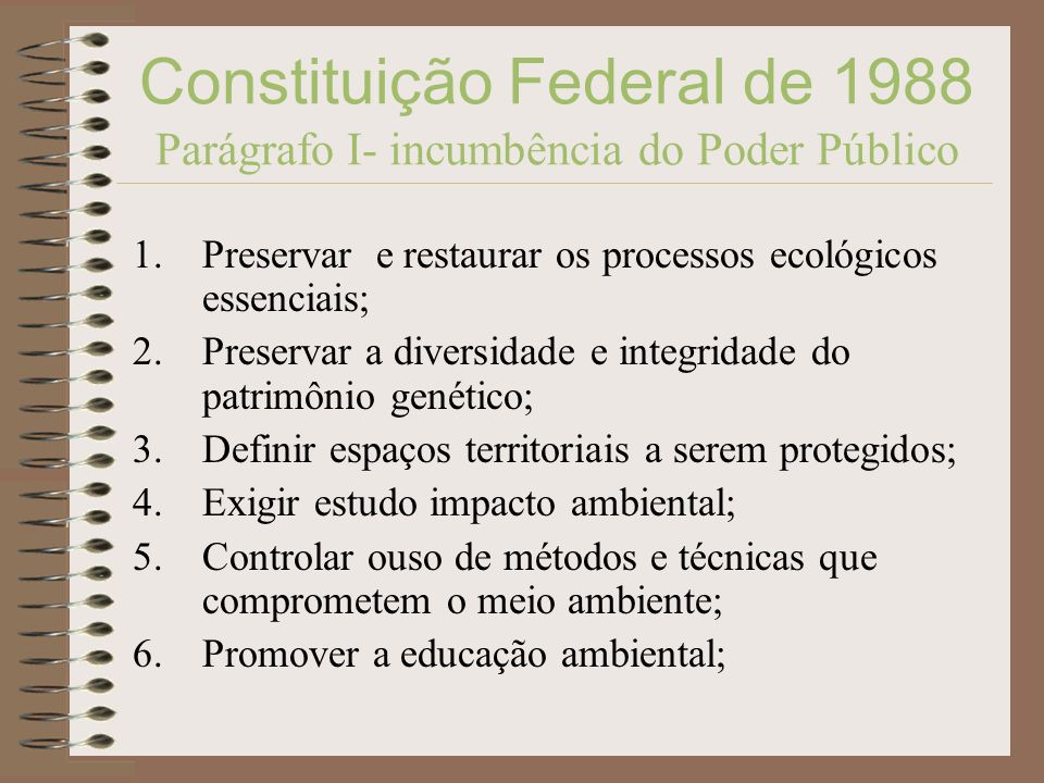 Constituição Federal de 1988 Parágrafo I- incumbência do Poder Público