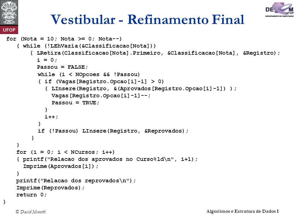 Vestibular - Refinamento Final