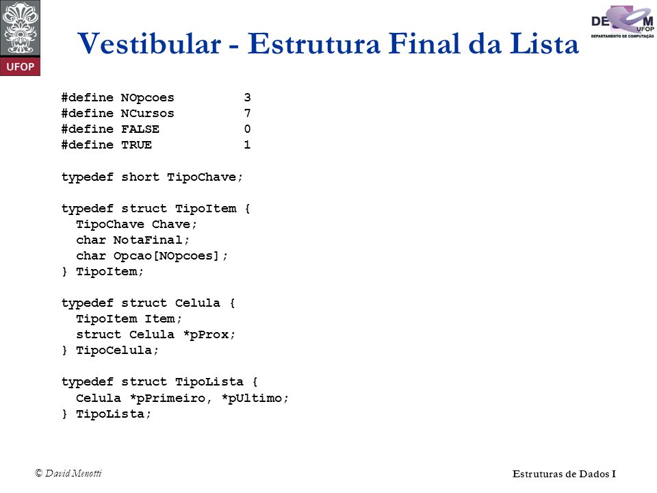 Vestibular - Estrutura Final da Lista