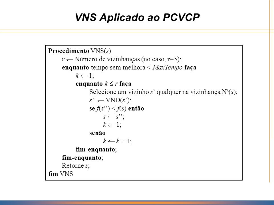 VNS Aplicado ao PCVCP Procedimento VNS(s)