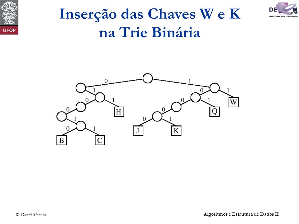 Inserção das Chaves W e K na Trie Binária