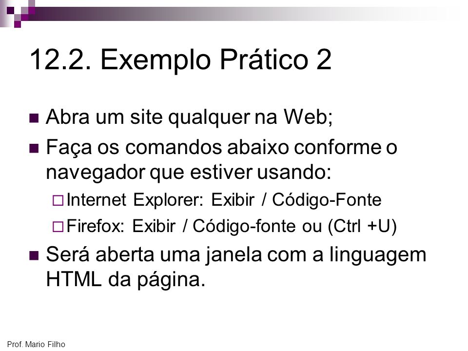 12.2. Exemplo Prático 2 Abra um site qualquer na Web;