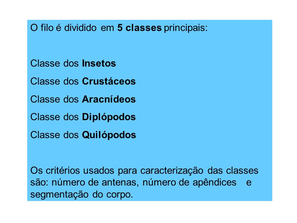 O filo é dividido em 5 classes principais: