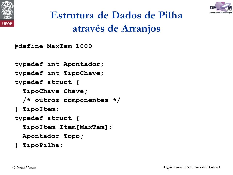 Estrutura de Dados de Pilha através de Arranjos