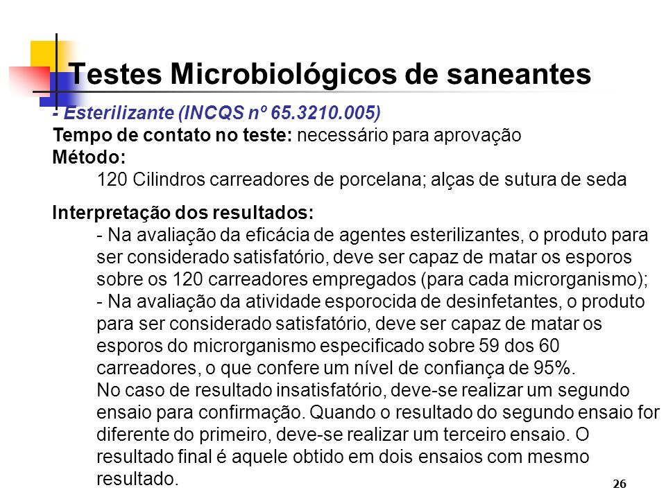 Testes Microbiológicos de saneantes