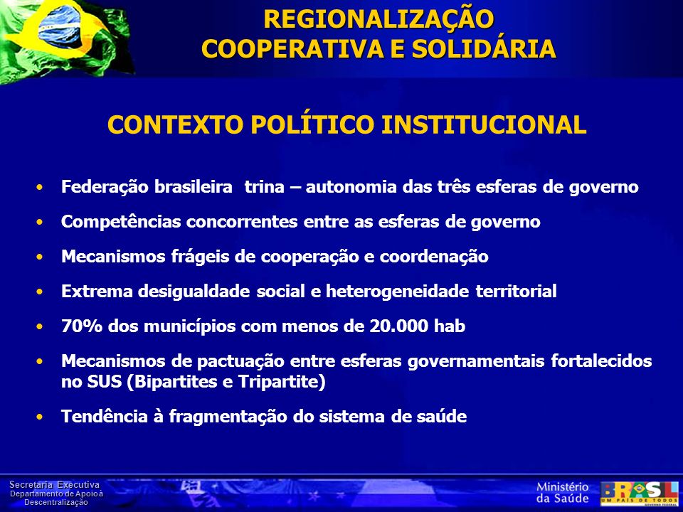 REGIONALIZAÇÃO COOPERATIVA E SOLIDÁRIA CONTEXTO POLÍTICO INSTITUCIONAL