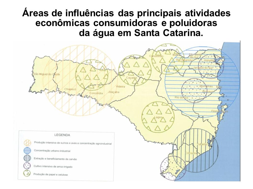 Áreas de influências das principais atividades econômicas consumidoras e poluidoras da água em Santa Catarina.