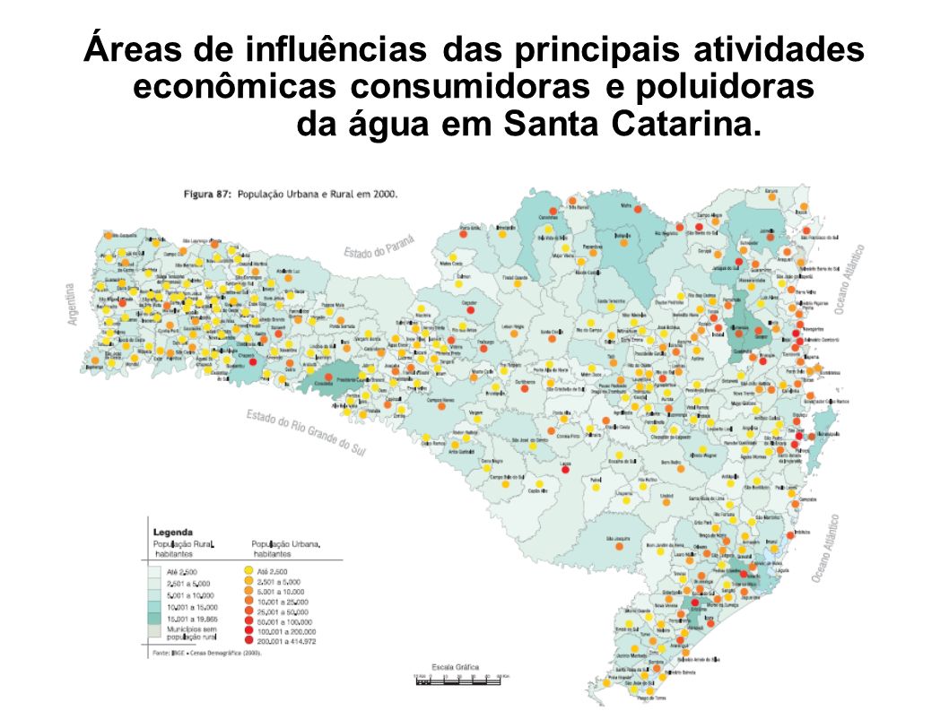 Áreas de influências das principais atividades econômicas consumidoras e poluidoras da água em Santa Catarina.