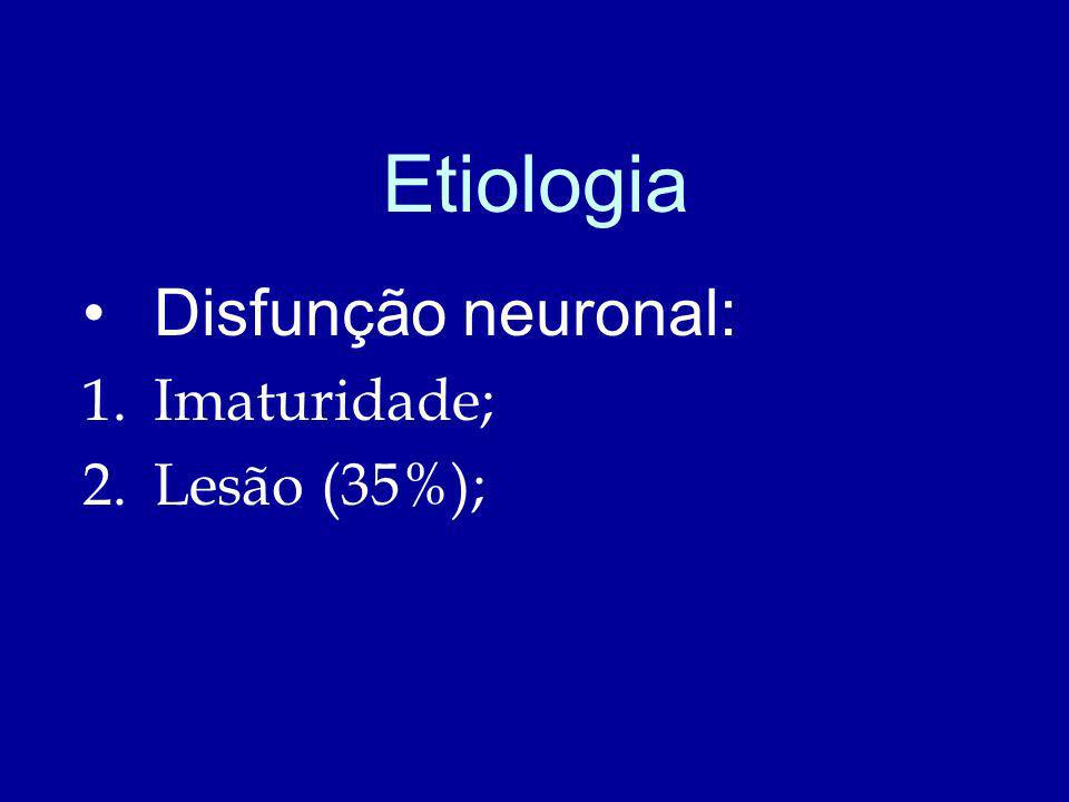 Etiologia Disfunção neuronal: Imaturidade; Lesão (35%);