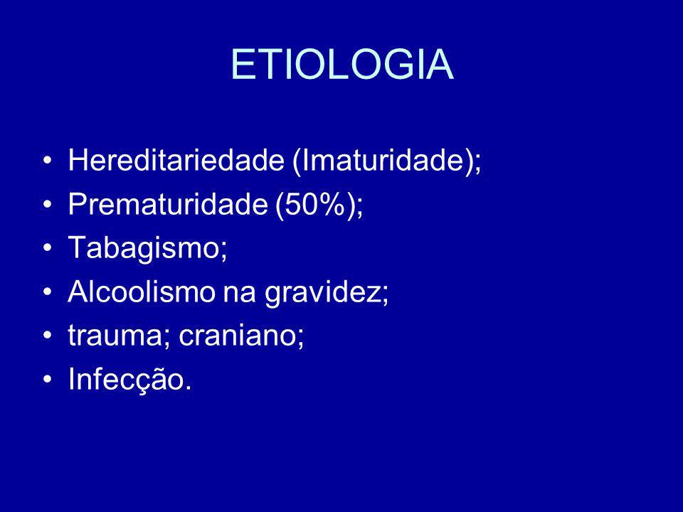 ETIOLOGIA Hereditariedade (Imaturidade); Prematuridade (50%);