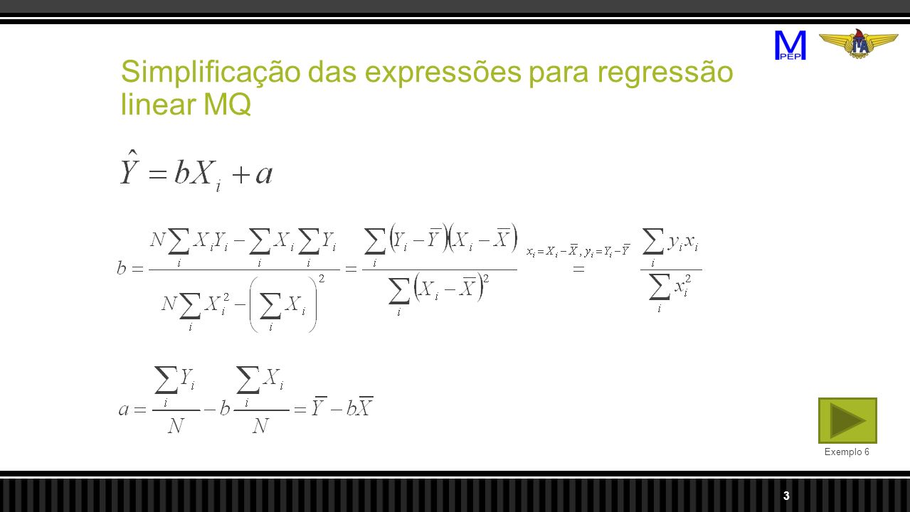 Simplificação das expressões para regressão linear MQ