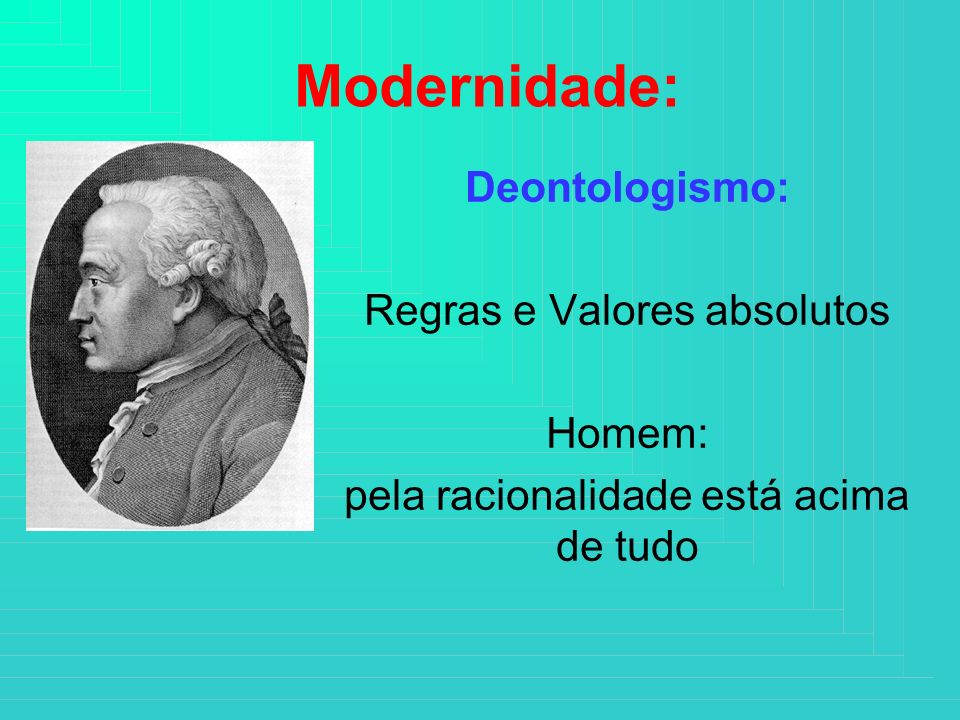 Modernidade: Deontologismo: Regras e Valores absolutos Homem: