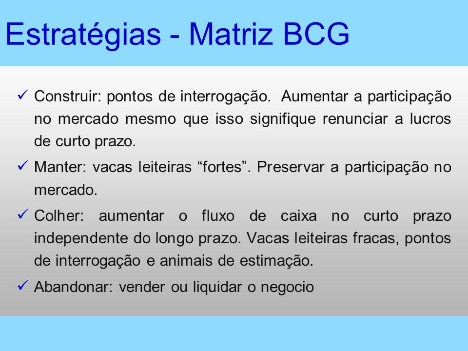 Estratégias - Matriz BCG