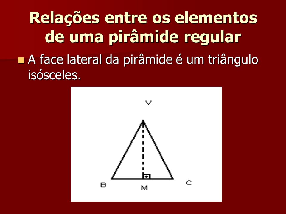Relações entre os elementos de uma pirâmide regular
