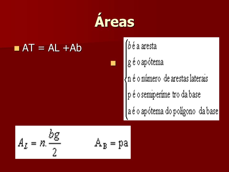 Áreas AT = AL +Ab