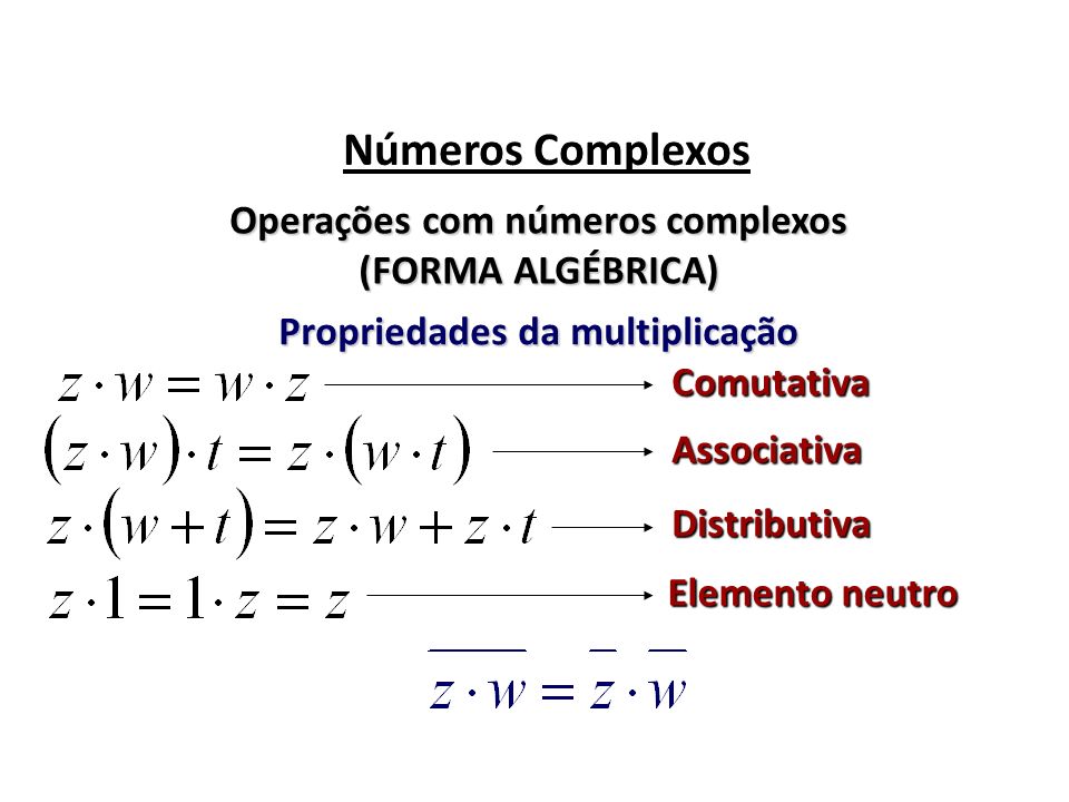 Operações com números complexos Propriedades da multiplicação