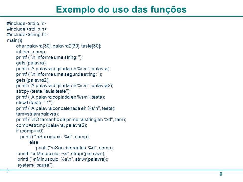 Exemplo do uso das funções