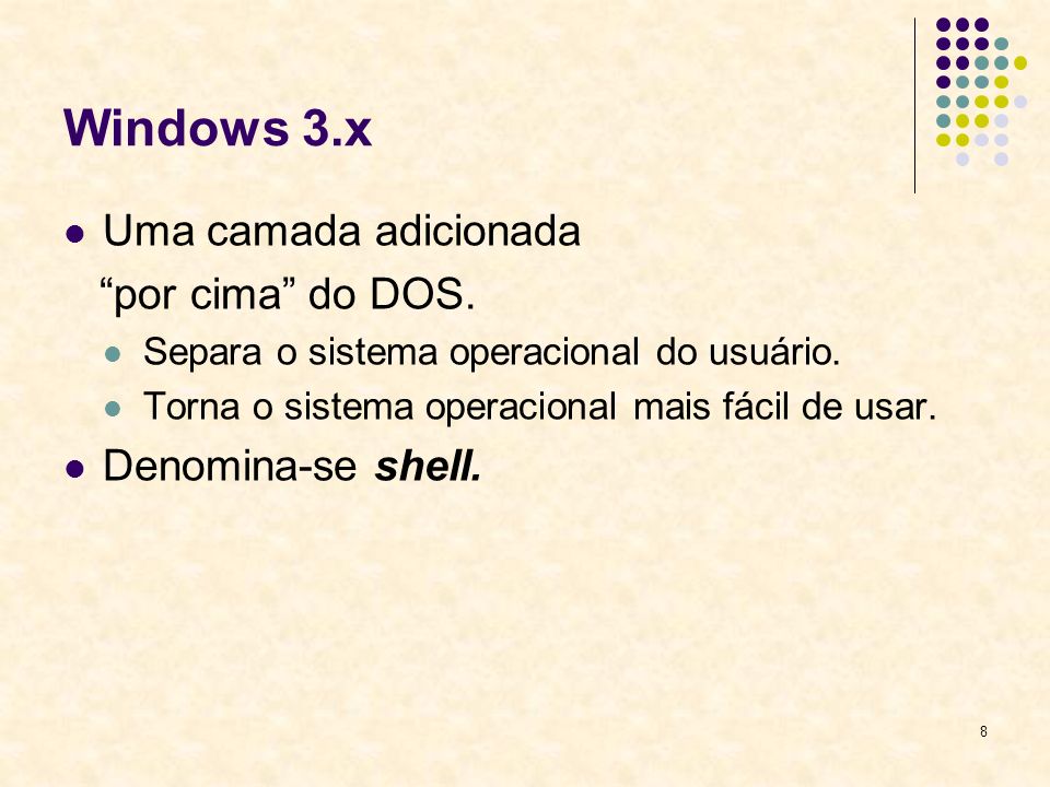 Windows 3.x Uma camada adicionada por cima do DOS.