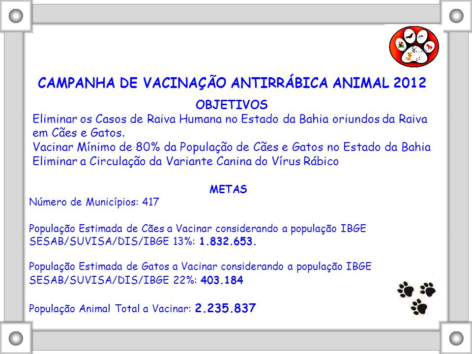 CAMPANHA DE VACINAÇÃO ANTIRRÁBICA ANIMAL 2012