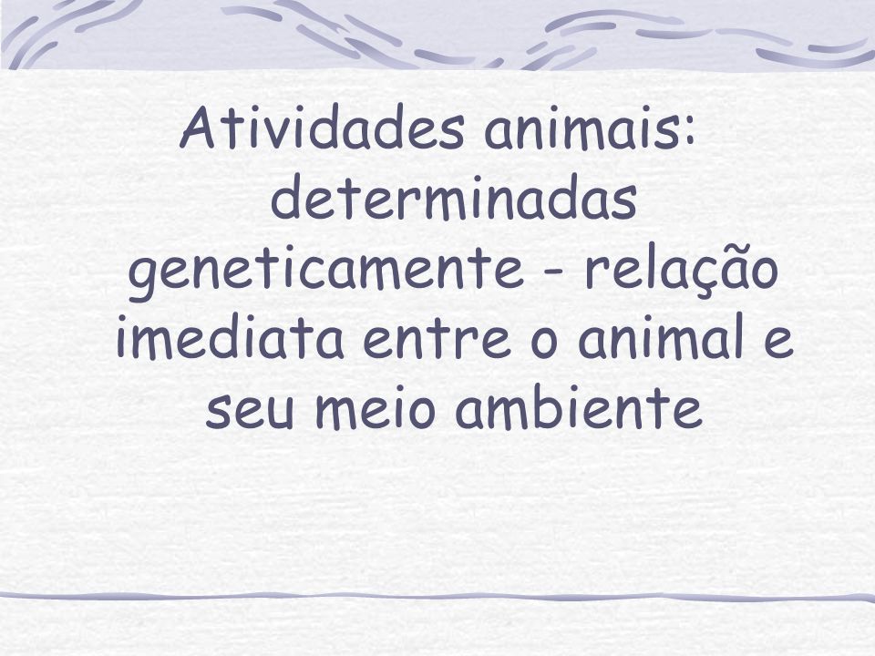 Atividades animais: determinadas geneticamente - relação imediata entre o animal e seu meio ambiente