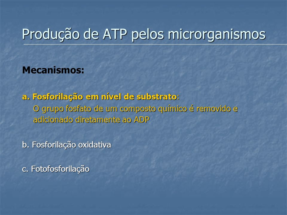 Produção de ATP pelos microrganismos