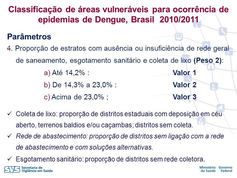 Classificação de áreas vulneráveis para ocorrência de epidemias de Dengue, Brasil 2010/2011