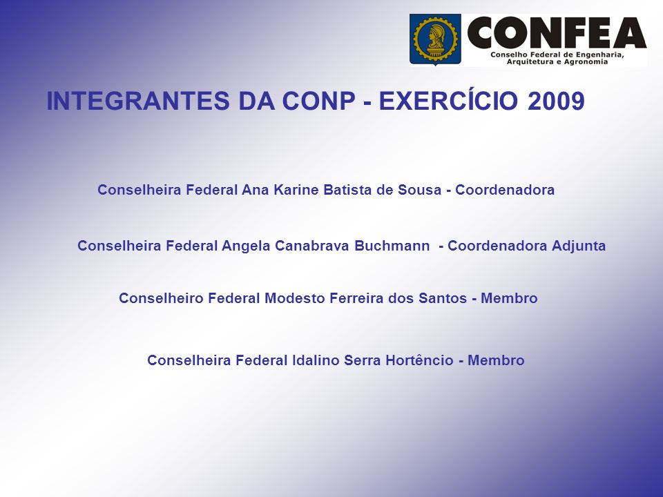 INTEGRANTES DA CONP - EXERCÍCIO 2009