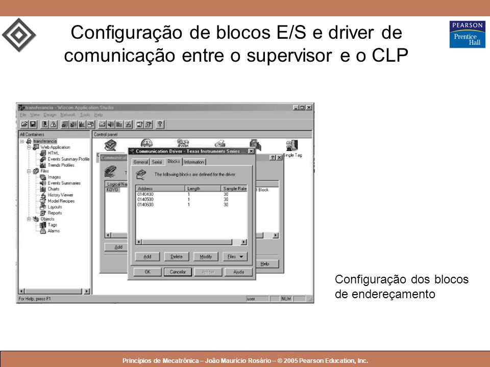 Configuração de blocos E/S e driver de comunicação entre o supervisor e o CLP