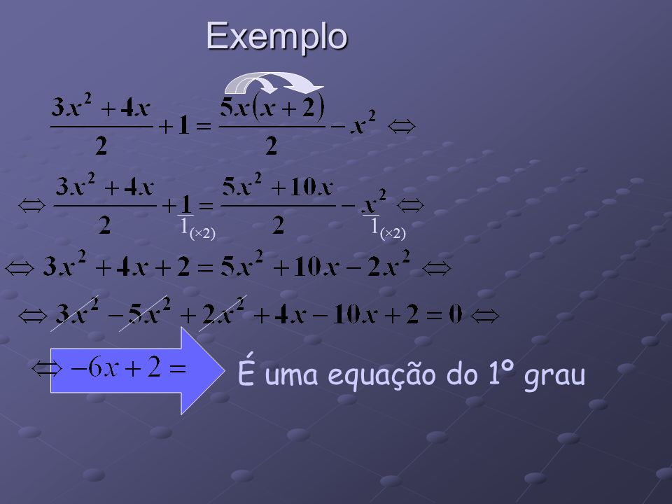 Exemplo 1(×2) 1(×2) É uma equação do 1º grau