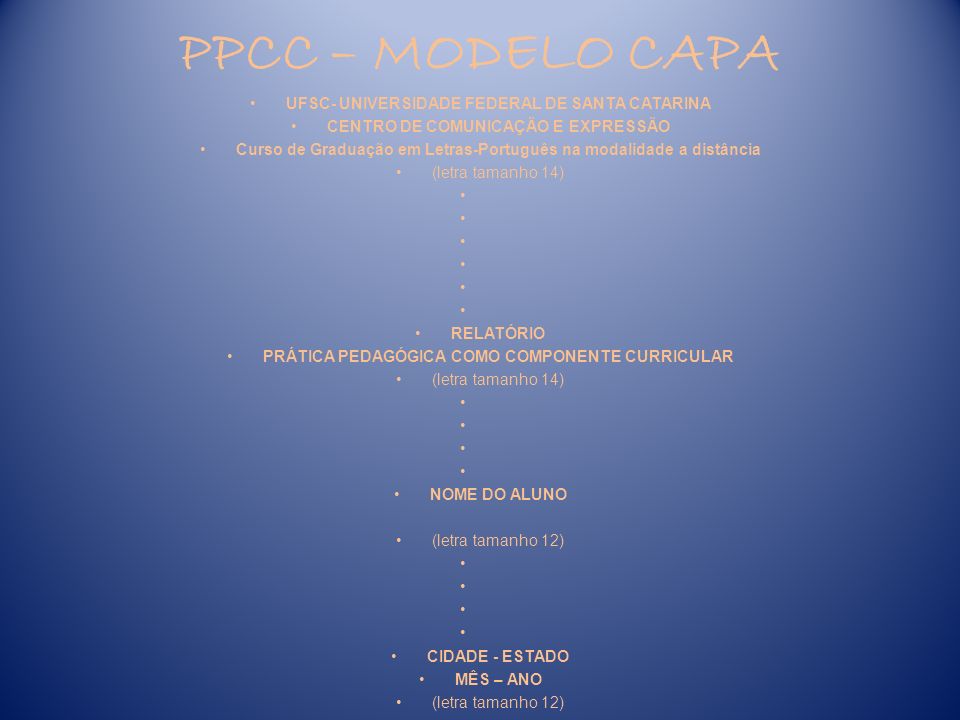 PPCC – MODELO CAPA UFSC- UNIVERSIDADE FEDERAL DE SANTA CATARINA