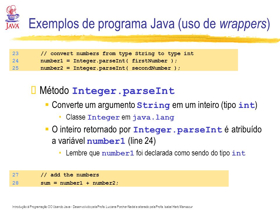 Exemplos de programa Java (uso de wrappers)