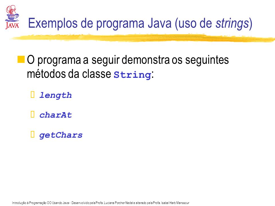 Exemplos de programa Java (uso de strings)