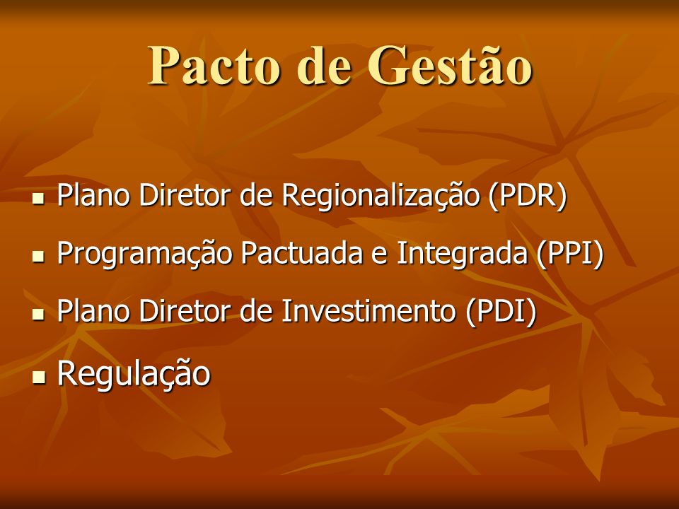 Pacto de Gestão Regulação Plano Diretor de Regionalização (PDR)