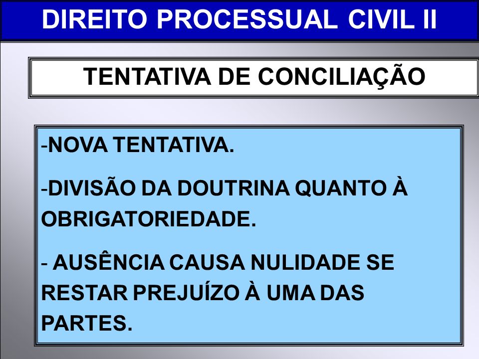 DIREITO PROCESSUAL CIVIL II TENTATIVA DE CONCILIAÇÃO
