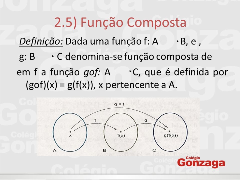 2.5) Função Composta Definição: Dada uma função f: A B, e ,