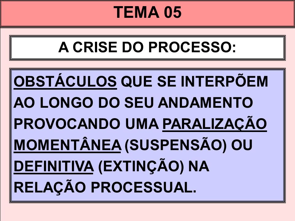 TEMA 05 A CRISE DO PROCESSO: