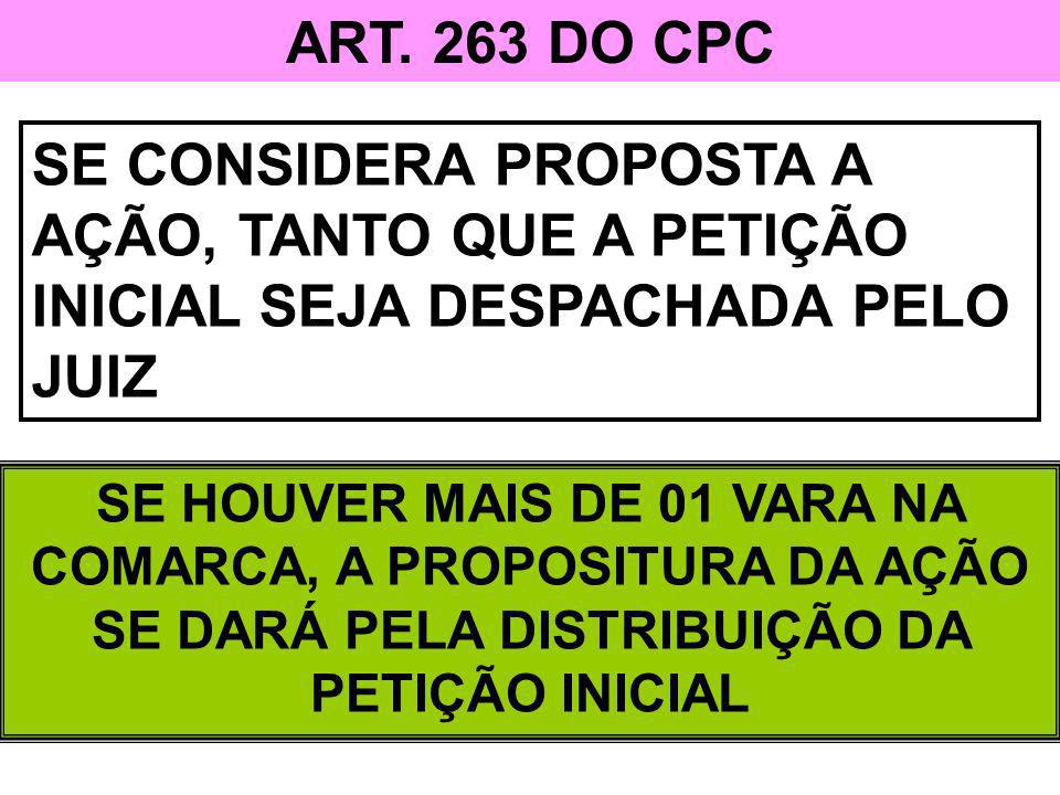 ART. 263 DO CPC SE CONSIDERA PROPOSTA A AÇÃO, TANTO QUE A PETIÇÃO INICIAL SEJA DESPACHADA PELO JUIZ.