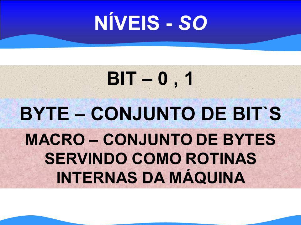 NÍVEIS - SO BIT – 0 , 1 BYTE – CONJUNTO DE BIT`S
