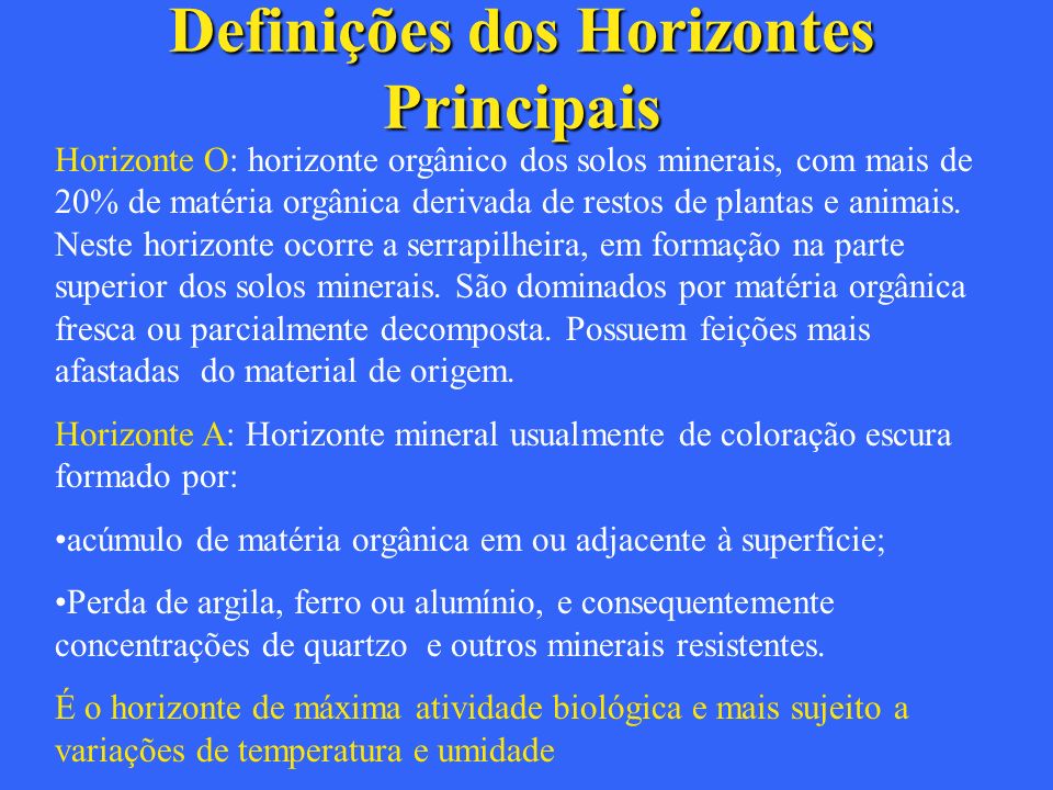Definições dos Horizontes Principais