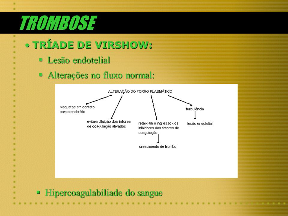 TROMBOSE TRÍADE DE VIRSHOW: Lesão endotelial