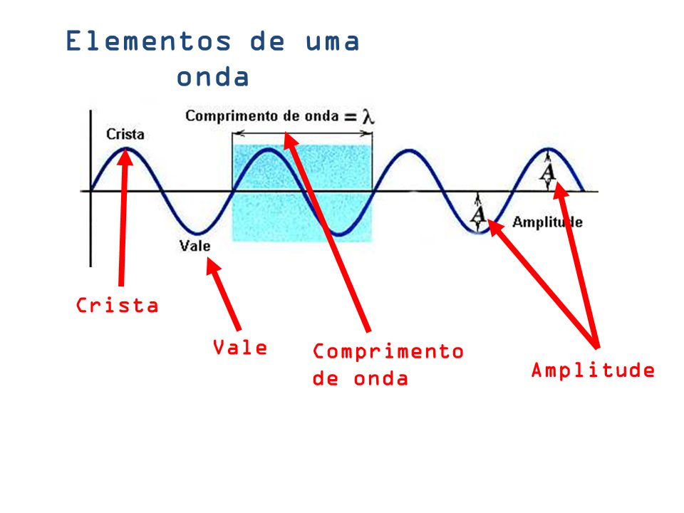 Elementos de uma onda Crista Vale Comprimento de onda Amplitude