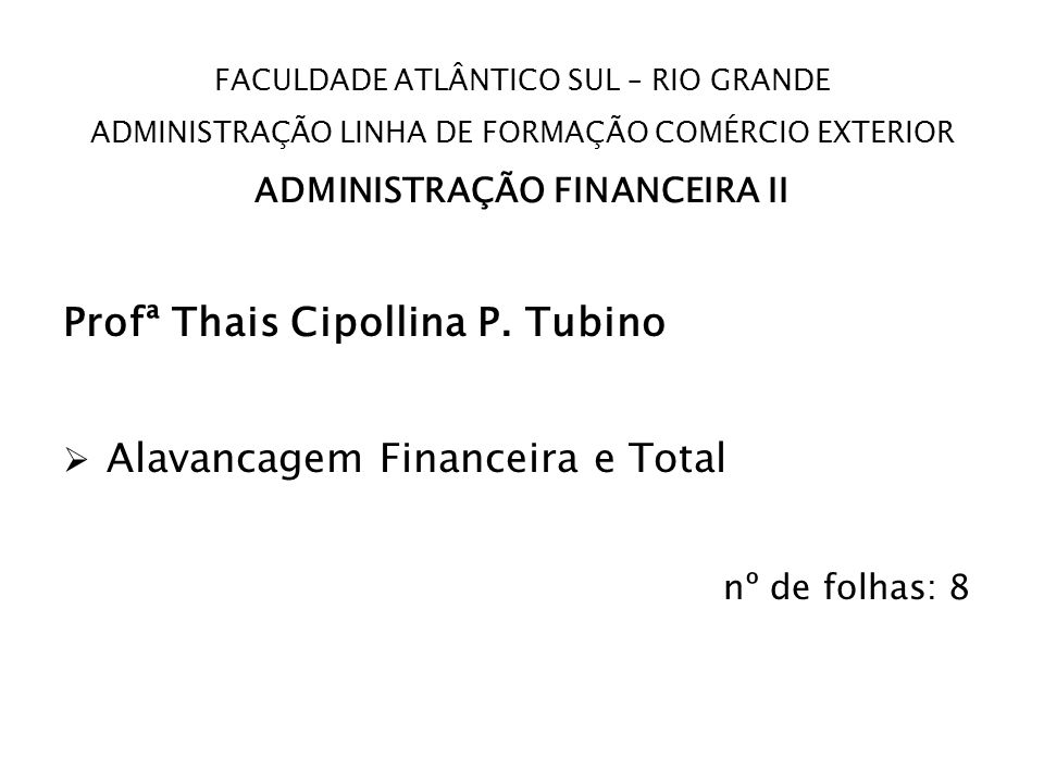 ADMINISTRAÇÃO FINANCEIRA II